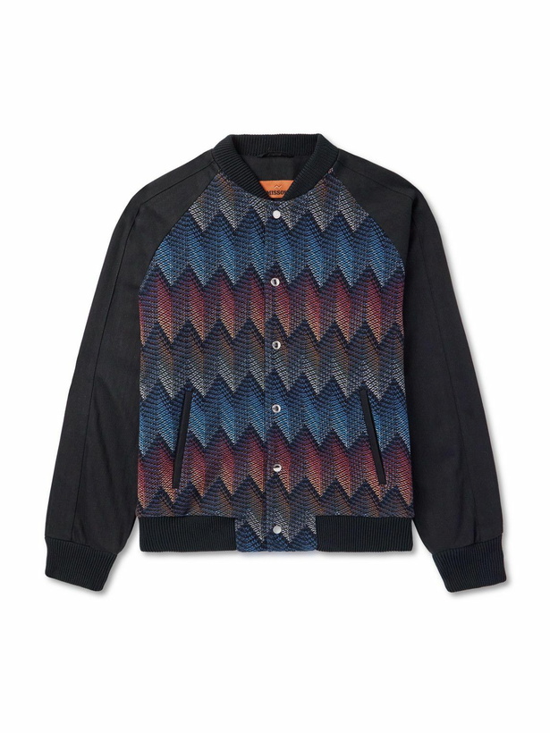 Photo: Missoni - Jacquard-Knit Panelled Herringbone Cotton-Blend Drill Bomber Jacket - Black