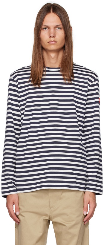 Photo: Comme des Garçons Play Navy & White Invader Edition Long Sleeve T-Shirt