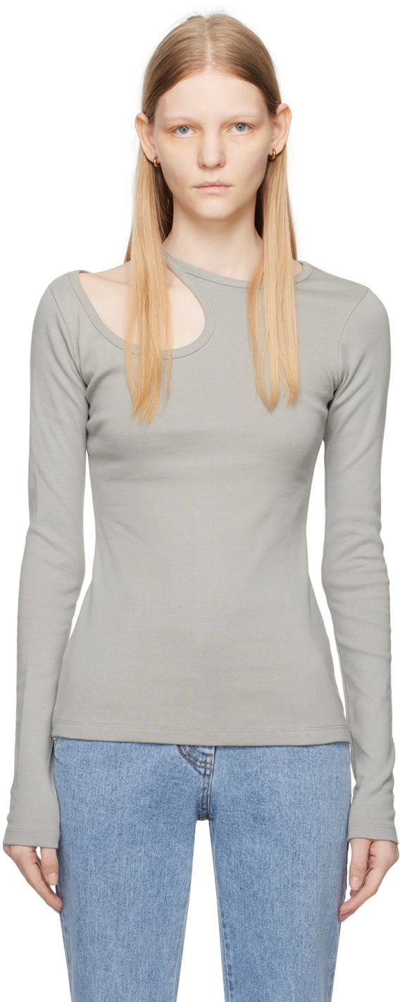 LOW CLASSIC Gray Curve Hole Long Sleeve T-Shirt