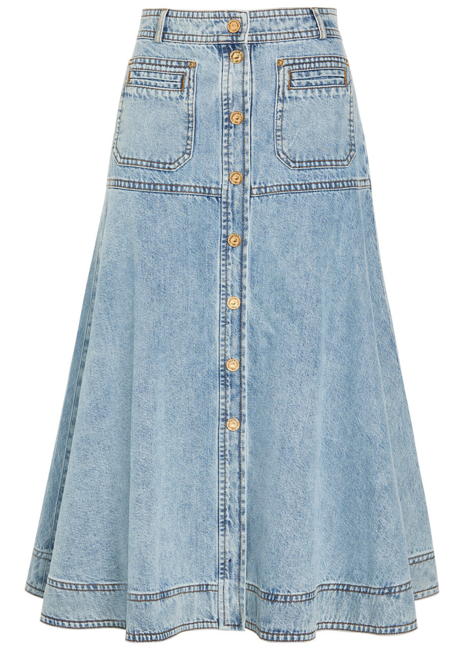Zimmermann Panelled Denim Midi Skirt Light Blue
