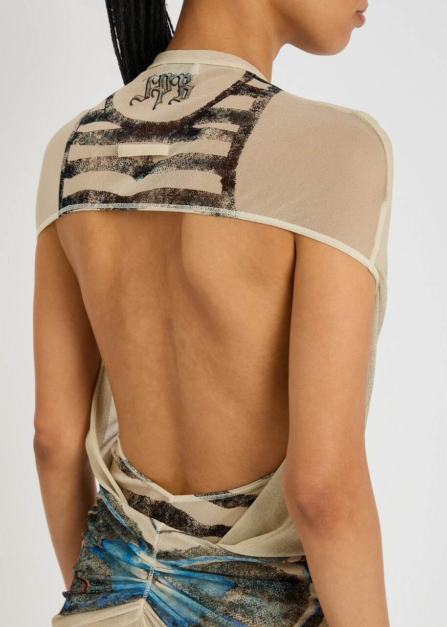 Jean Paul Gaultier Printed Sheer Stretch-tulle Mini Dress