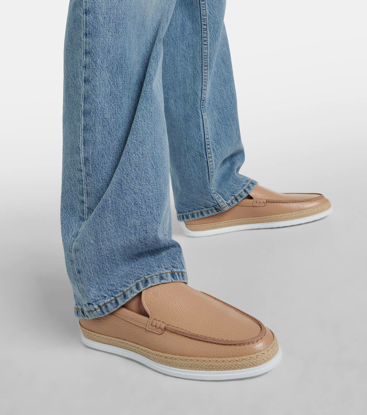 Tod\'s Tan Leather Slip-On Rafia Trimmed Loafers with Yellow Stripe Accents 11 TOD main image 4