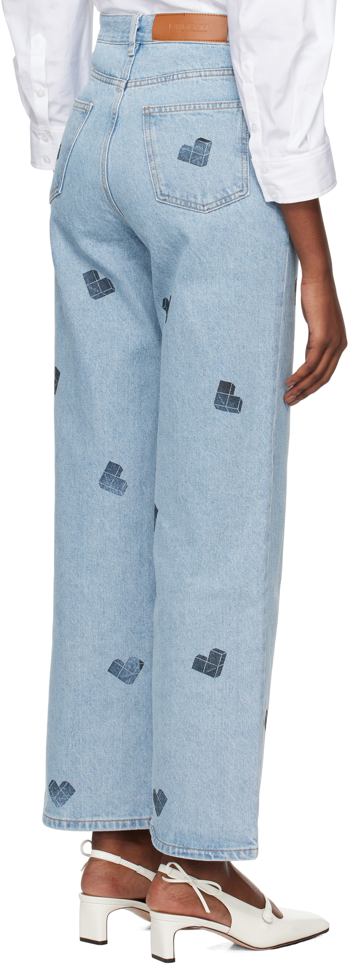 KIMHĒKIM Blue Heart Puzzle Stamped Jeans