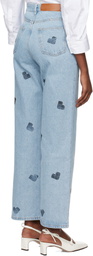 KIMHĒKIM Blue Heart Puzzle Stamped Jeans