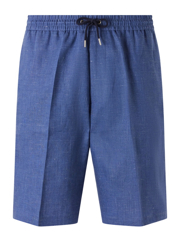 Photo: Paul Smith - Pleated Linen Drawstring Shorts - Blue