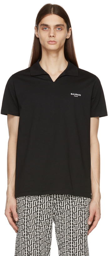 Photo: Balmain Black Flocked Logo Polo