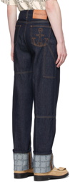 JW Anderson Indigo Logo Grid Turn Up Workwear Jeans