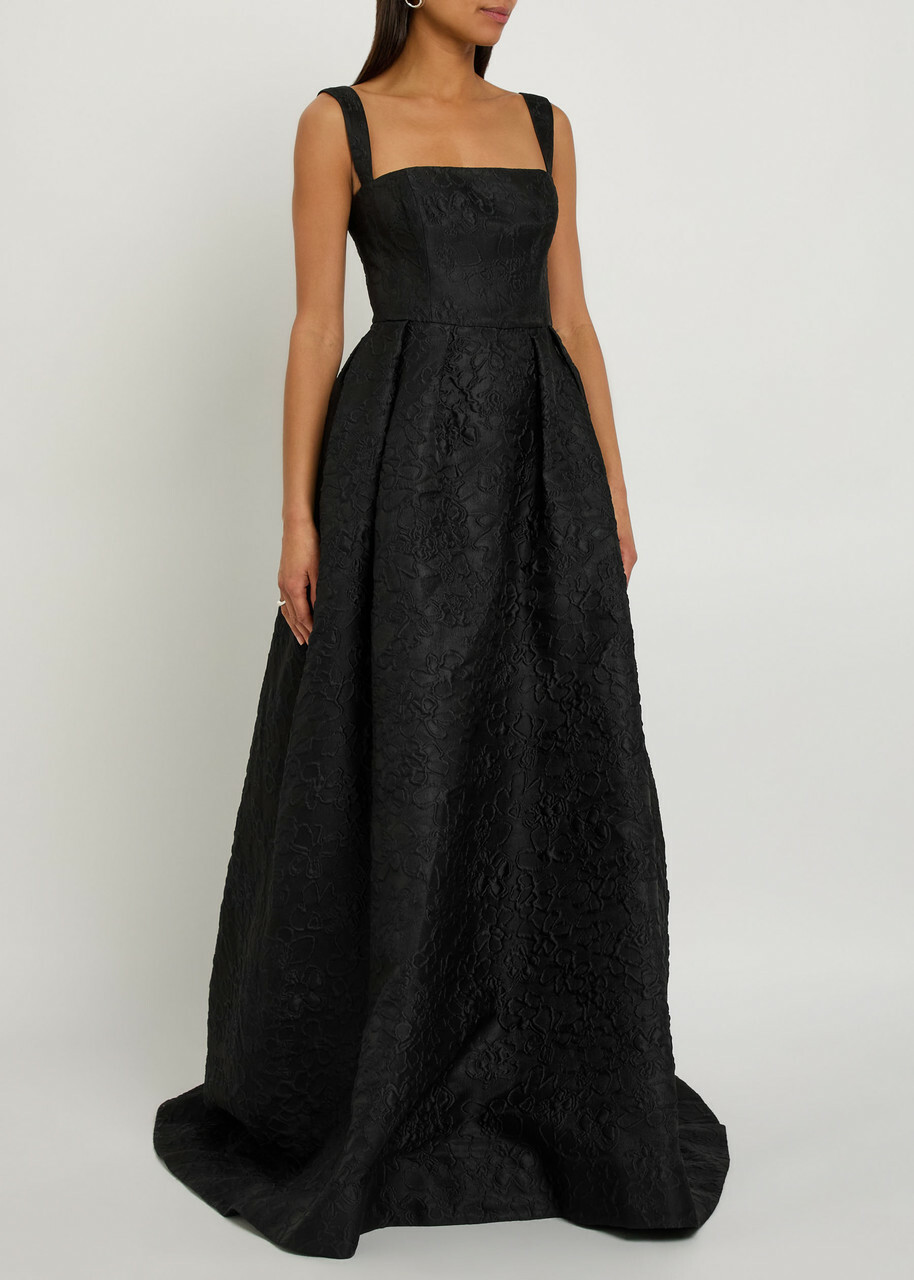 Rebecca Vallance Esther Floral-jacquard Cloqué Gown Black