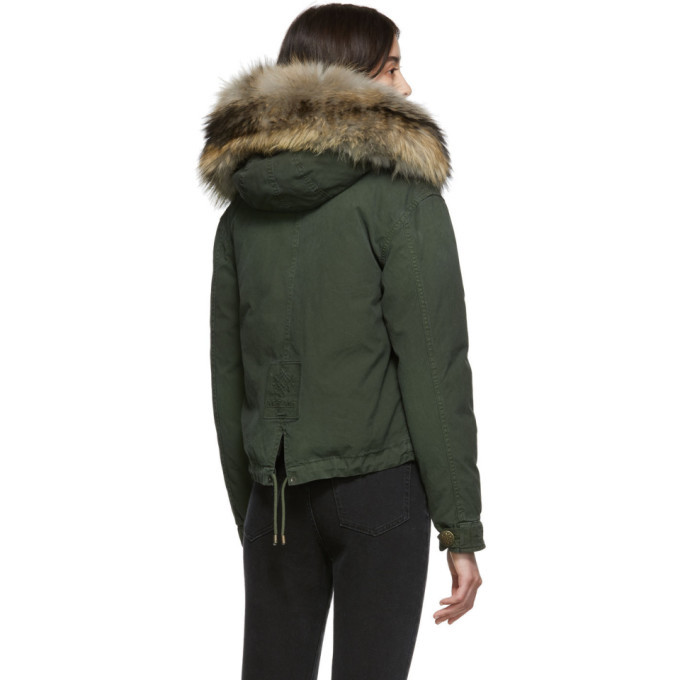Mr and Mrs Italy Green Down Fur Cropped Jazzy Jacket