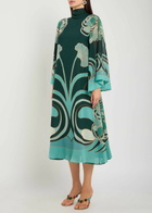 LA Double J Magnifico Printed Silk Midi Dress Blue
