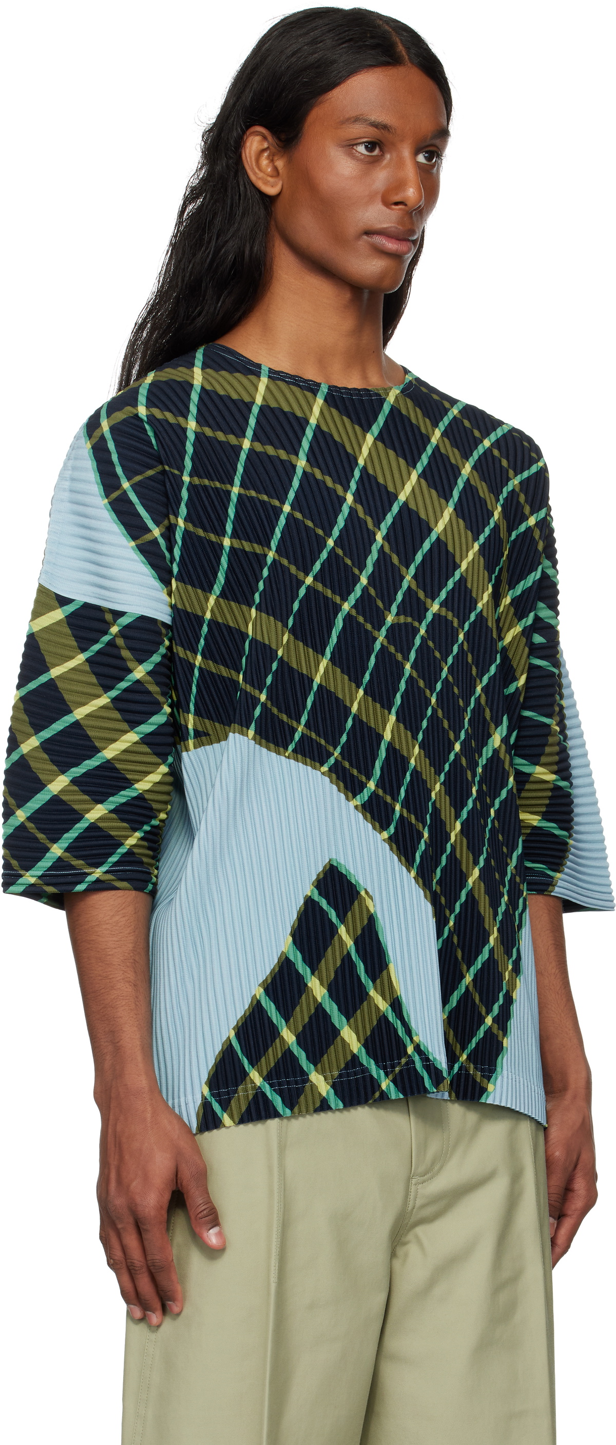 HOMME PLISSÉ ISSEY MIYAKE Blue & Green Windswept Plaid T-shirt