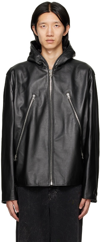 Photo: MM6 Maison Margiela Black Hooded Leather Jacket