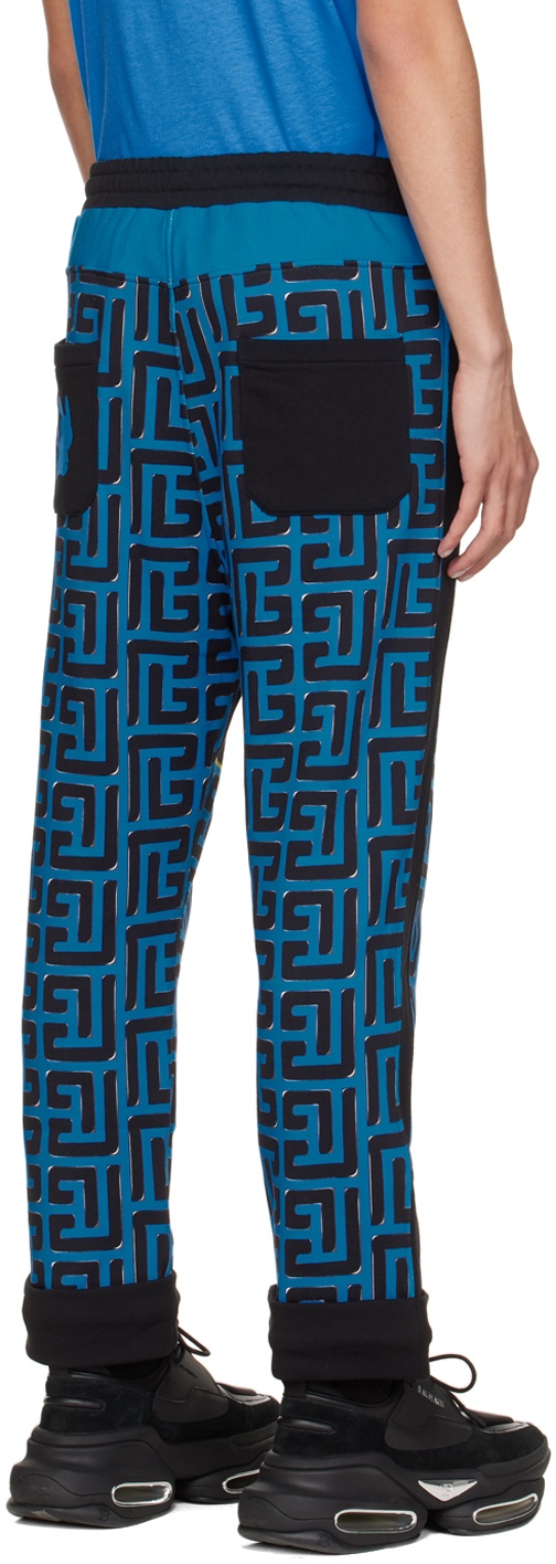 Balmain Mini Monogram Jacquard Wool Track Pants in Blue for Men