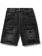 AMIRI - Straight-Leg Distressed Denim and Camouflage-Print Cotton-Canvas Shorts - Black