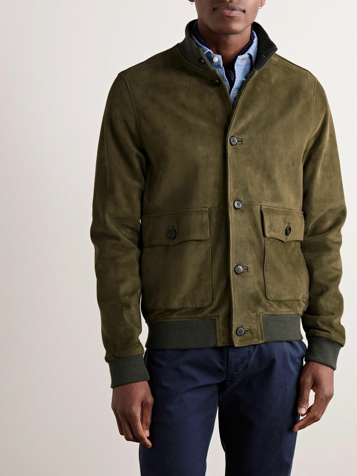 Sid Mashburn - Suede Bomber Jacket - Green