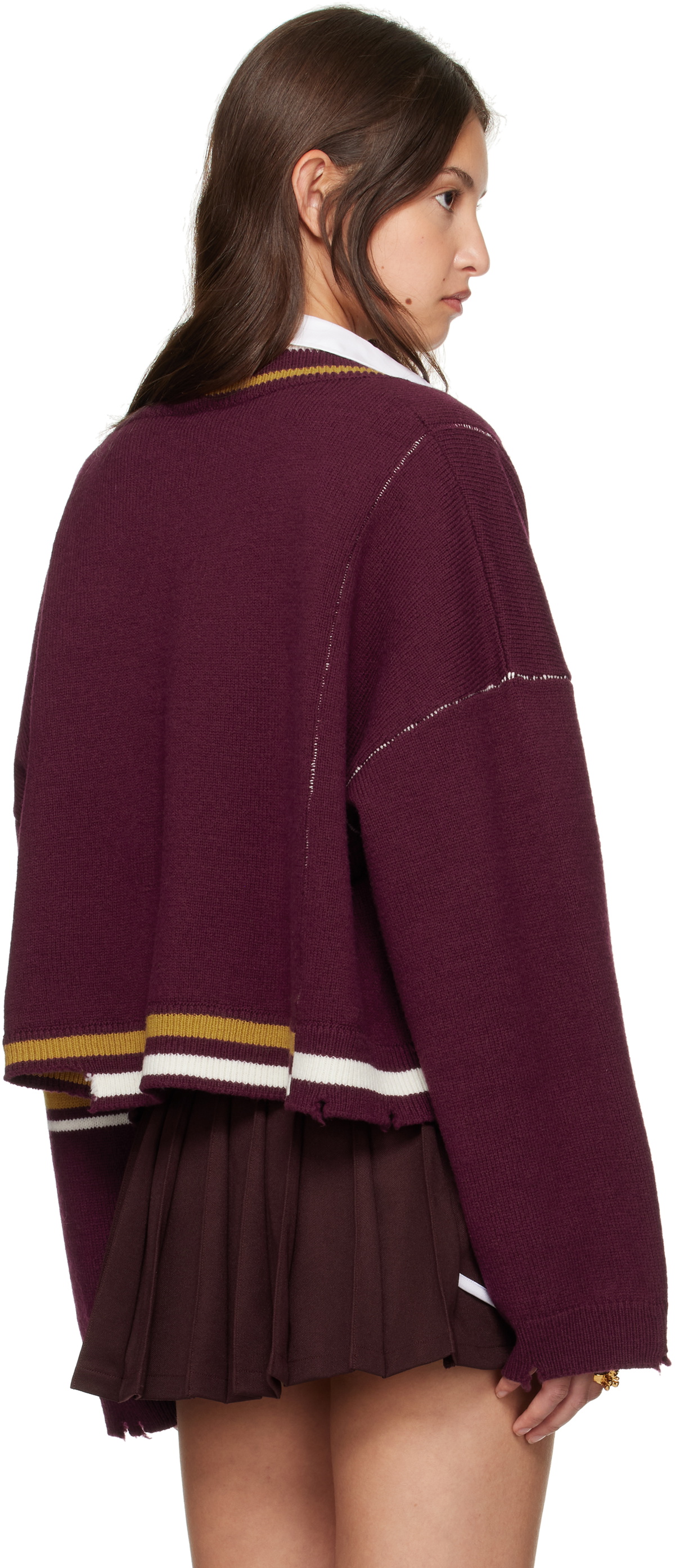 AMBUSH Burgundy Damaged Rib V-Neck Sweater