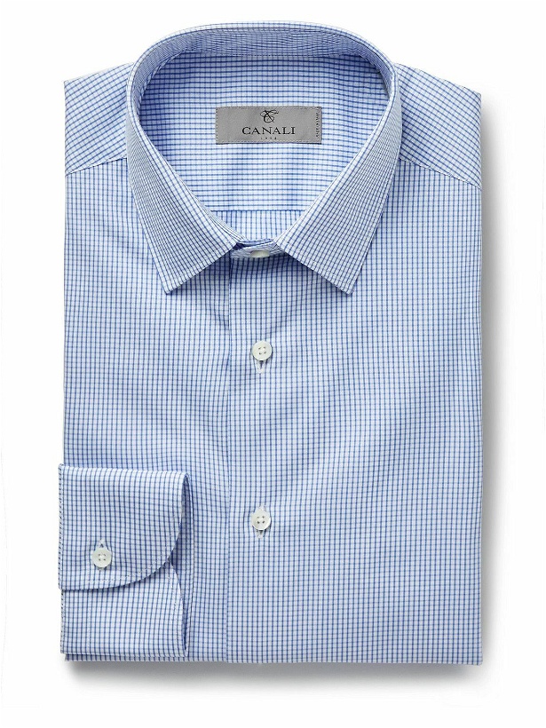 Photo: Canali - Slim-Fit Checked Cotton-Poplin Shirt - Blue