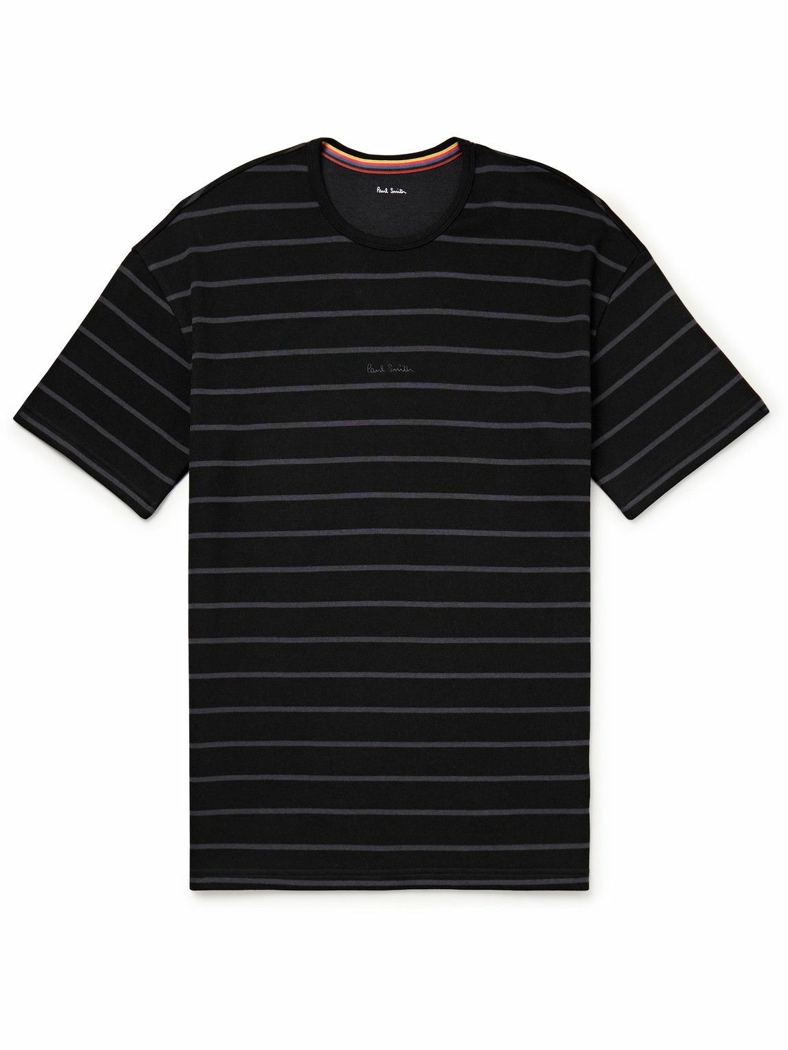 Photo: Paul Smith - Relax Logo-Embroidered Striped Cotton and Modal-Blend Jersey Pyjama T-Shirt - Black