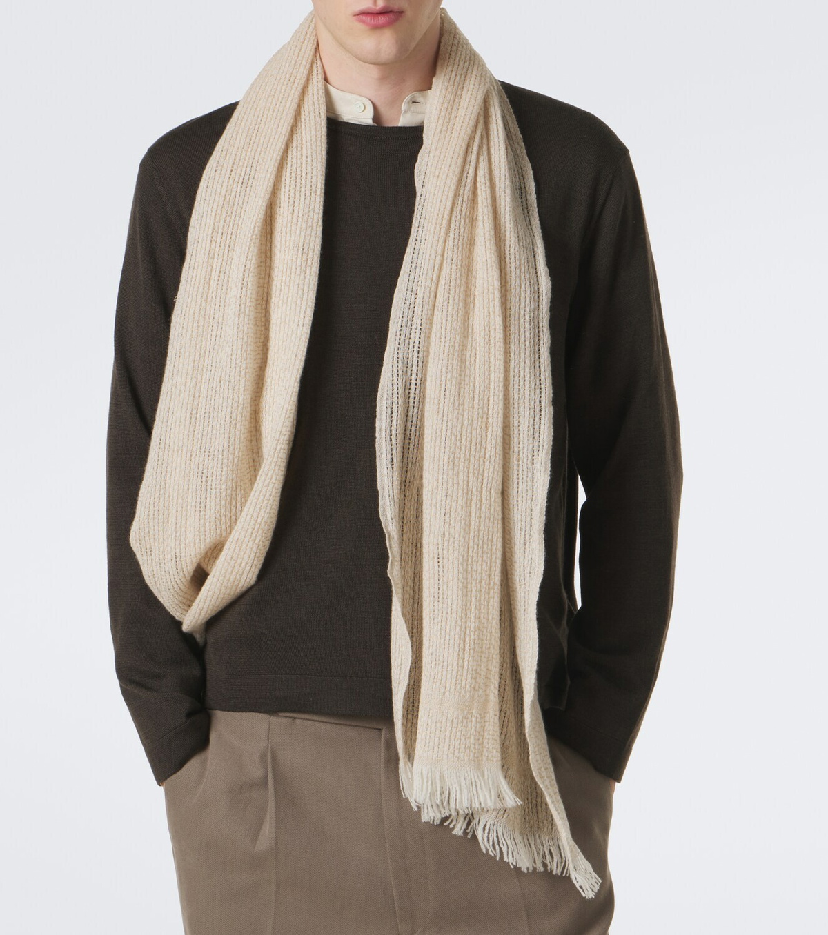 Stòffa Fringed cashmere and linen scarf