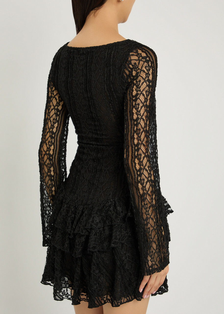 Free People Tabby Ruffled Lace Mini Dress Black