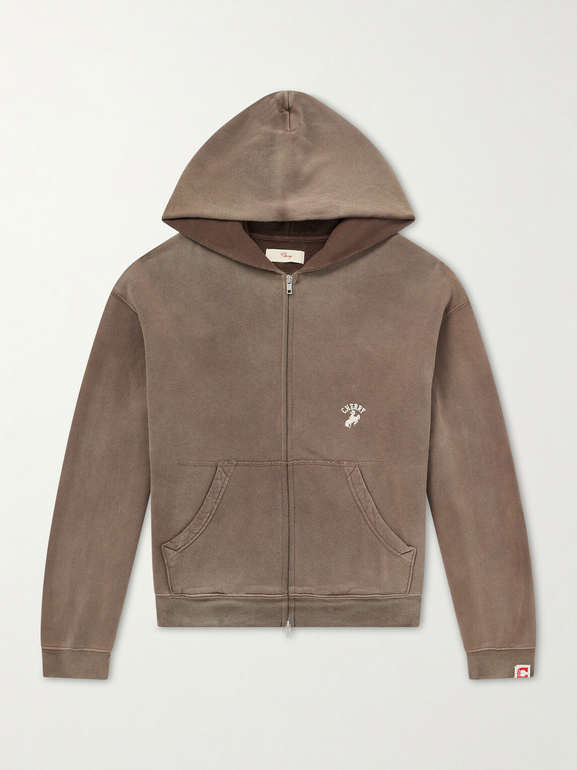 Cherry Los Angeles - Logo-Embroidered Paint-Splattered Cotton-Jersey Hoodie - Brown