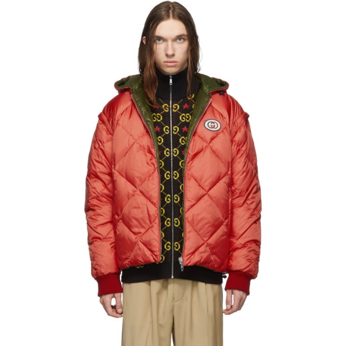Gucci Reversible Red and Green Down Puffer Jacket Gucci