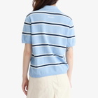 DUNST Women's Unisex Striped Polo Knit in Skyblue/Cream