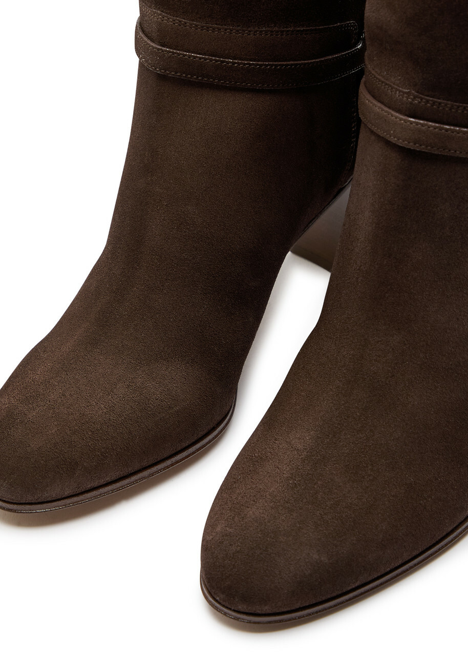 VALENTINO 25S PATTIE ANKLE BOOTS IN DARK BROWN CALFSKIN WITH GOLD HARDWARE