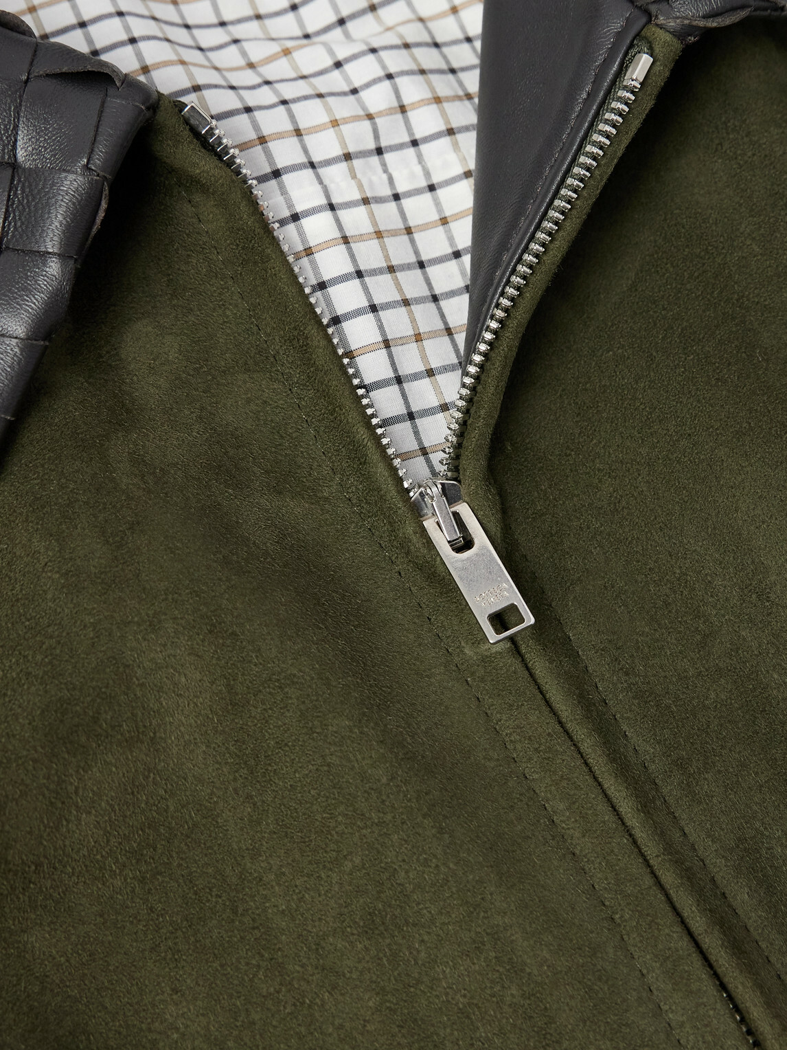 Bottega Veneta - Intrecciato Leather-Trimmed Suede Bomber Jacket - Green