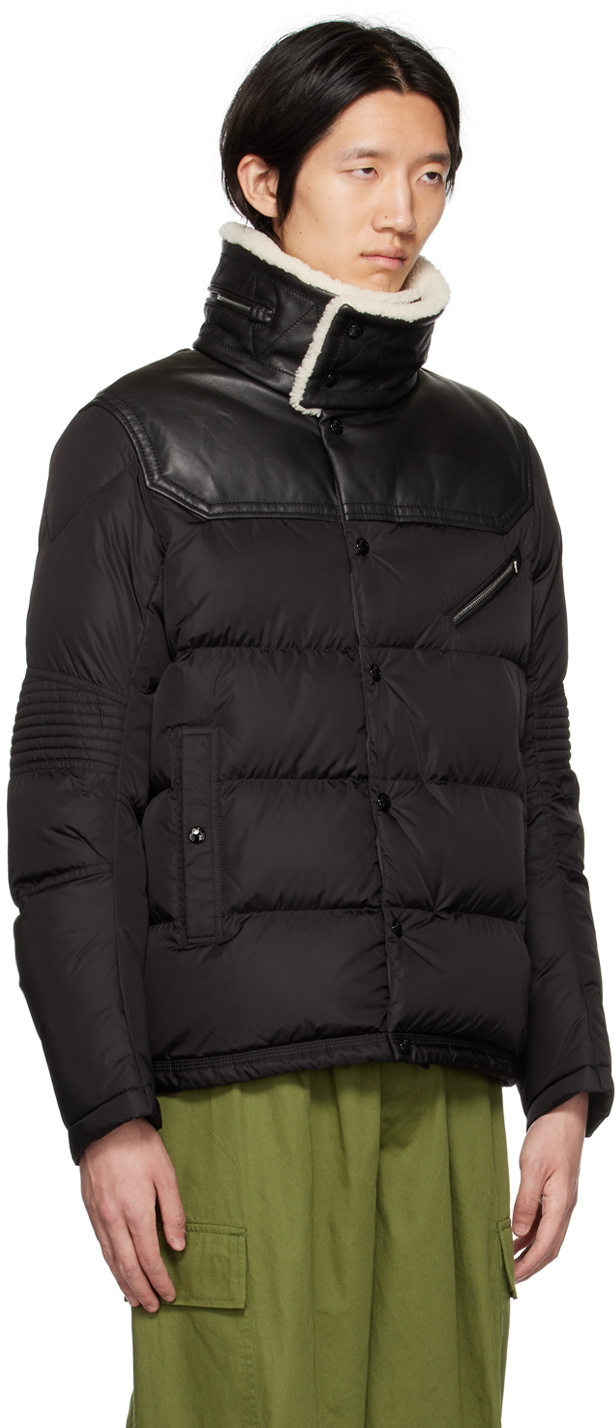 Moncler Black Leo Leather Down Jacket