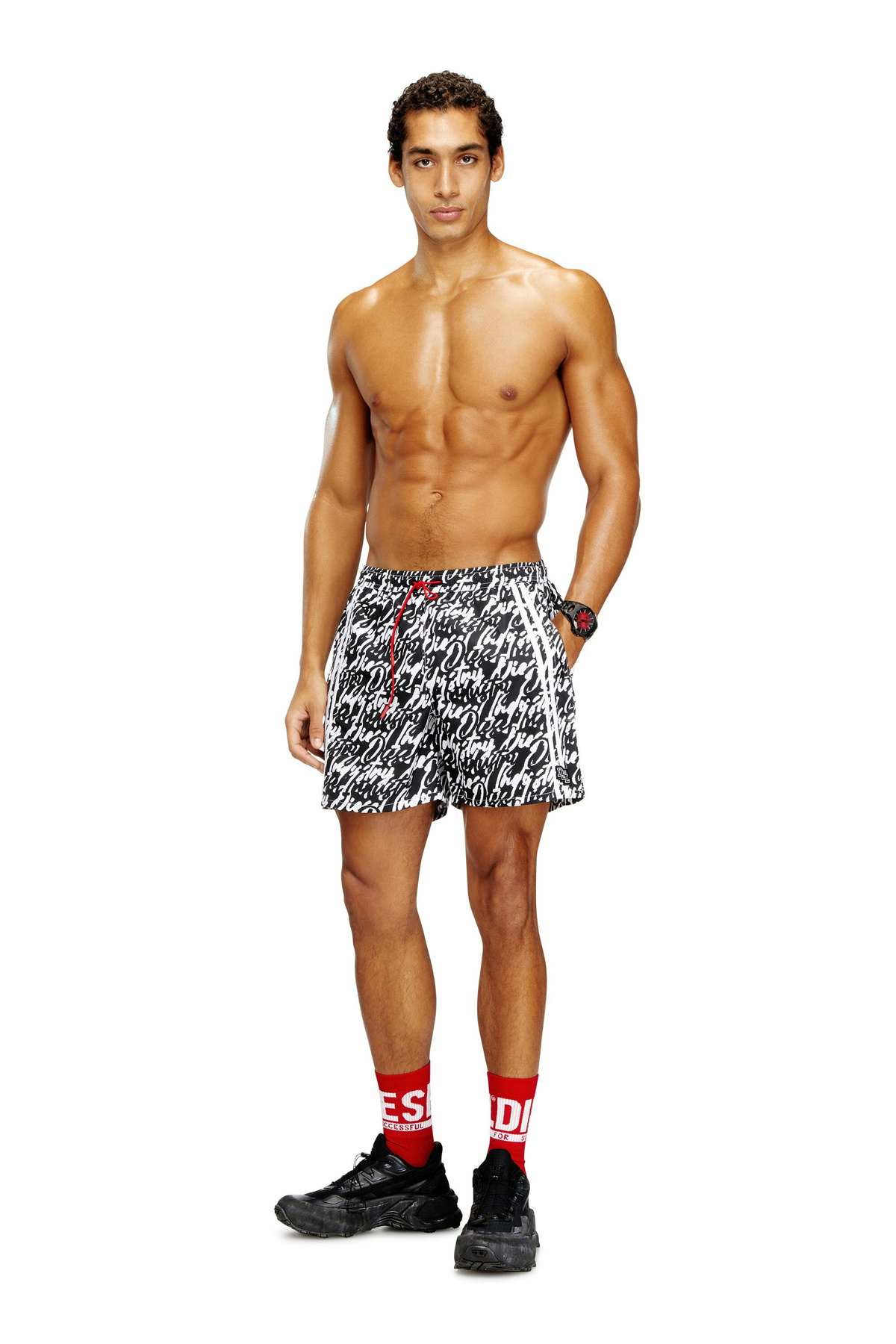 Diesel Swim shorts with all-over logo print - Swim shorts Mens in Black