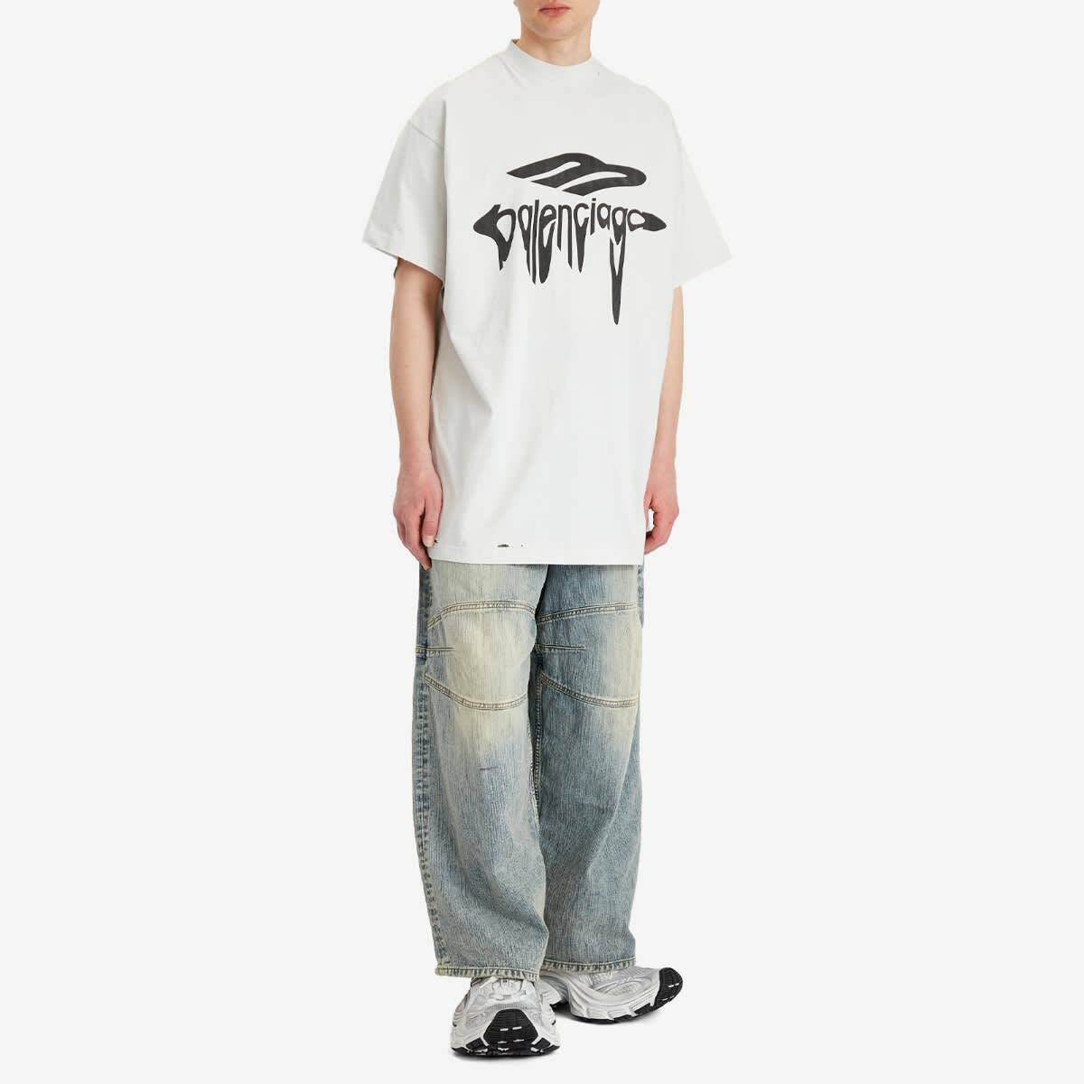 Balenciaga Men's Wavy Logo Oversized T-Shirt in Dirty White/Black