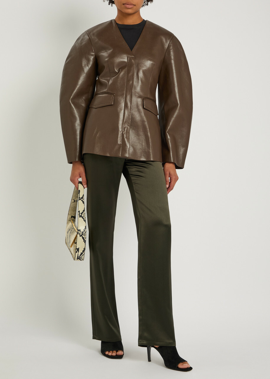 Nanushka Erina Darted Faux Leather Jacket Chocolate