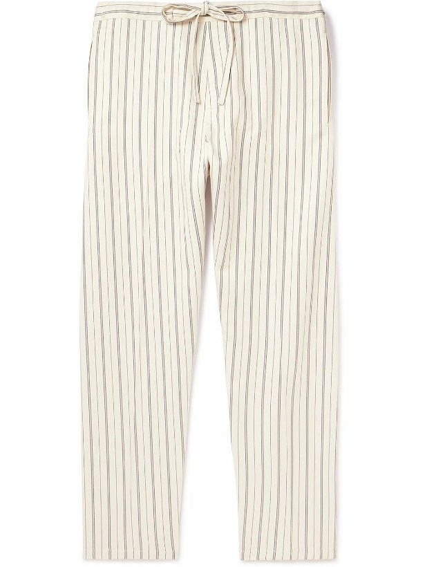 Photo: UMIT BENAN B - Julian Straight-Leg Striped Silk, Linen and Cotton-Blend Drawstring Trousers - White