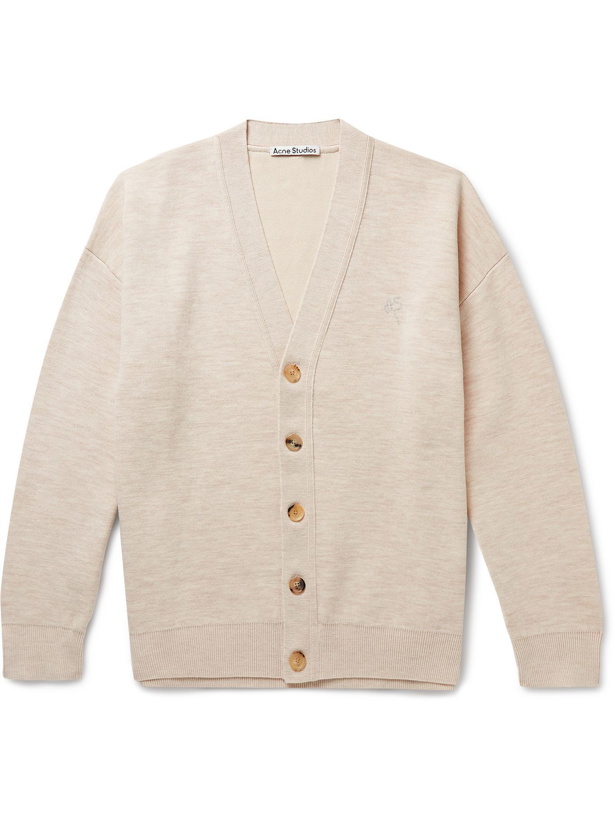 Photo: Acne Studios - Logo-Embroidered Wool and Cotton-Blend Cardigan - Neutrals
