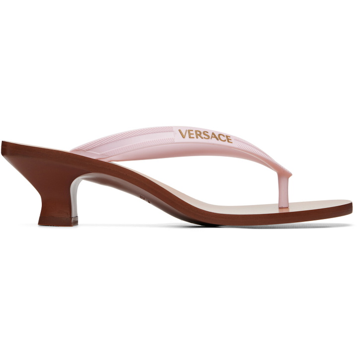 Photo: Versace Pink & Brown Sophie Rubber Thong Heeled Sandals