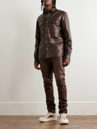 Rick Owens - Webbing-Trimmed Padded Full-Grain Leather Overshirt - Brown