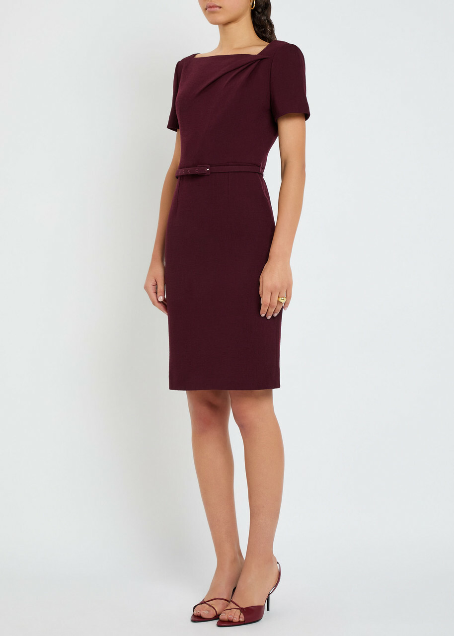 Roland Mouret Belted Wool-crepe Dress Burgundy