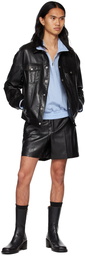 System Black Faux-Leather Shorts