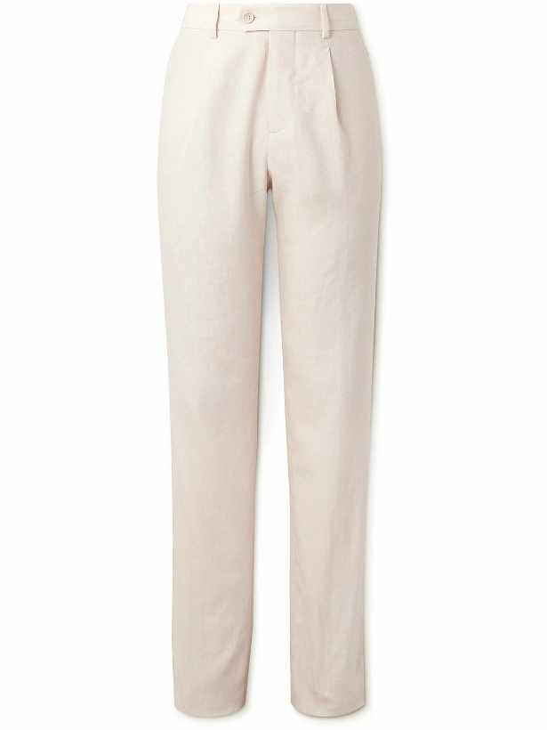 Photo: Brunello Cucinelli - Straight-Leg Pleated Linen and Wool-Blend Suit Trousers - Neutrals