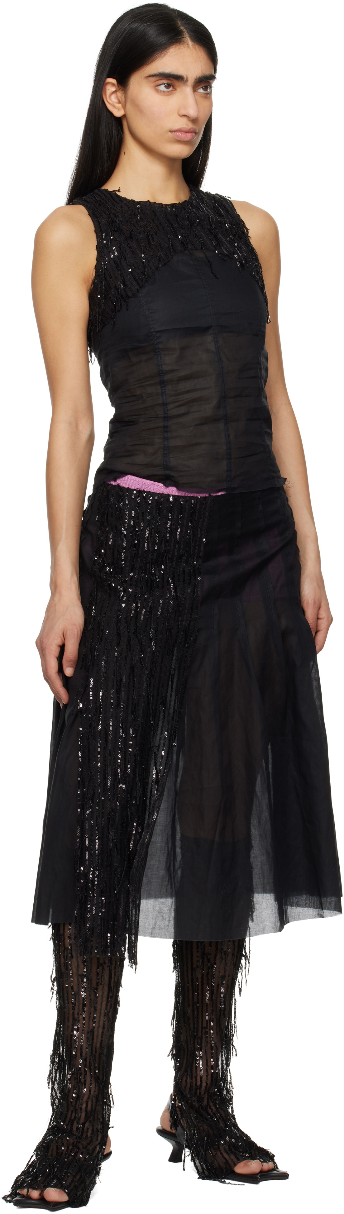Edward Cuming Black Dripping Pleat Around Midi Skirt