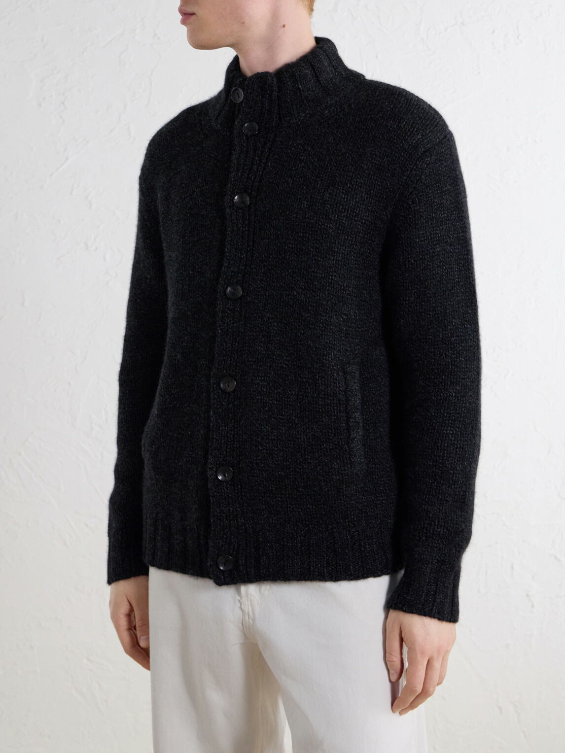 N.PEAL - Shearling-Trimmed Cashmere Cardigan - Gray