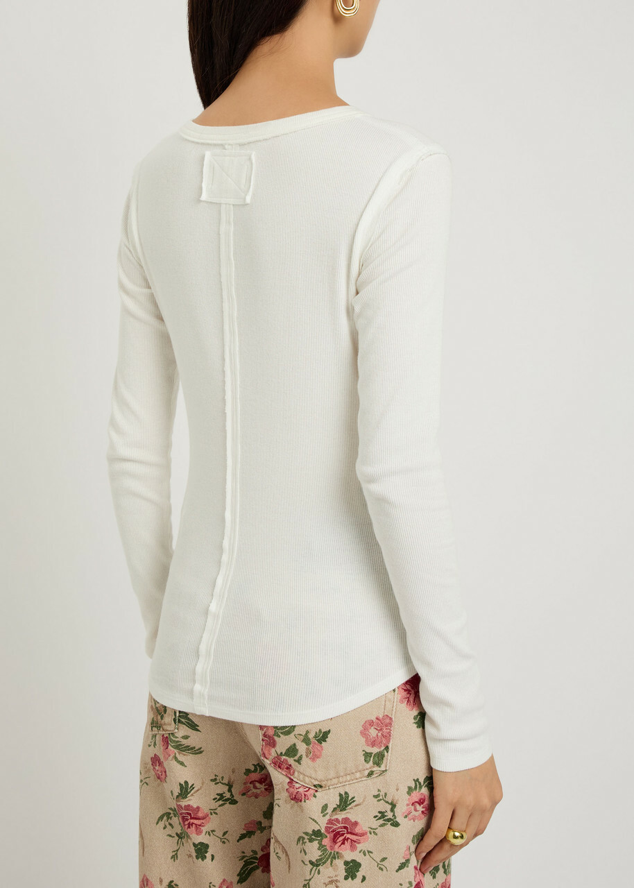 Free People Jamie Henley Ribbed Stretch-cotton top Ivory