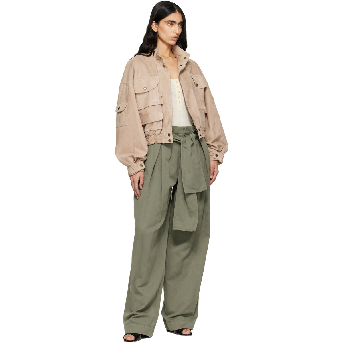BALMAIN Beige Suede Bomber Jacket
