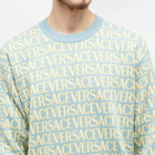 Versace Men's All Over Logo Crew Knit in Light Blue
