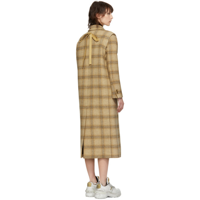 MM6 Maison Margiela Beige Check Wool Decortique Coat MM6 Maison