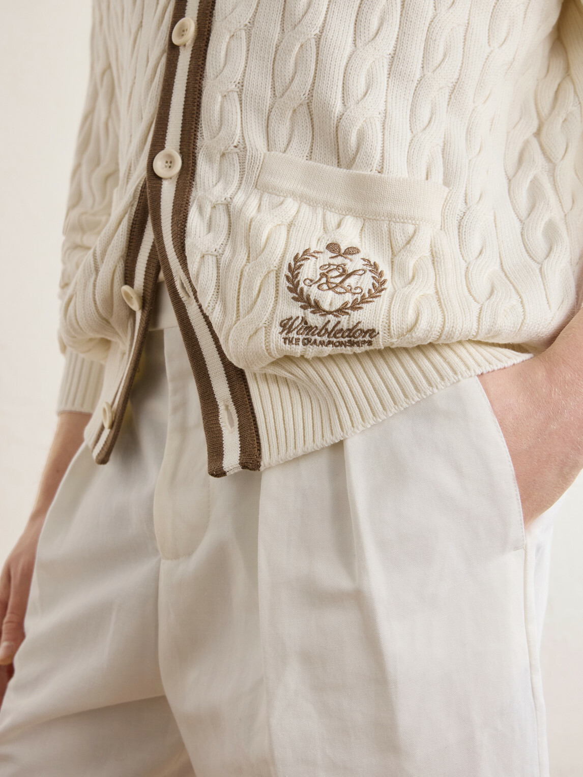 Ralph Lauren Purple label - Wimbledon Capsule Cotton and Silk Cardigan - Neutrals