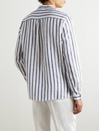 Brunello Cucinelli - Grandad-Collar Striped Linen Shirt - White