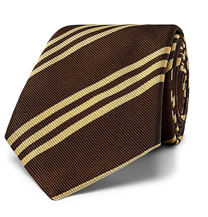 Photo: Brunello Cucinelli - 7.5cm Striped Silk-Jacquard Tie - Brown