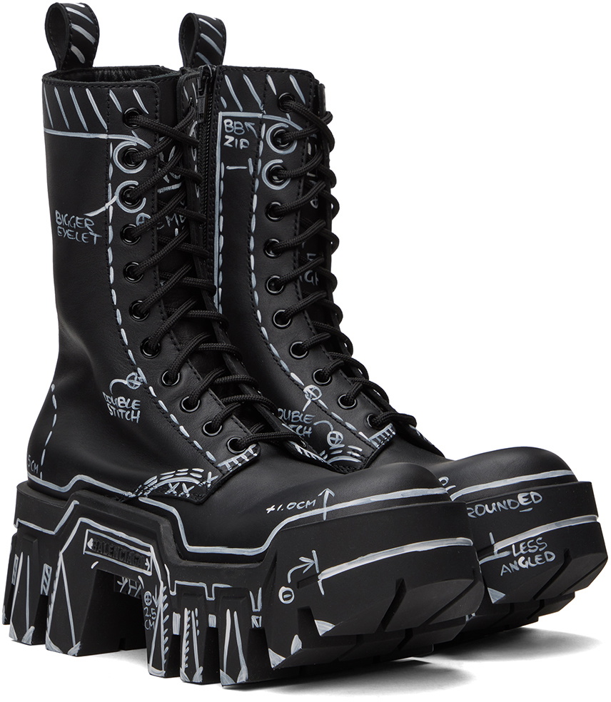 Balenciaga Black Bulldozer Lace Up Boots Balenciaga